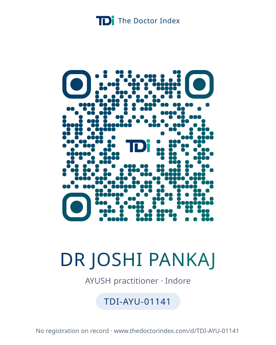 QR card for Dr Joshi Pankaj, TDI-AYU-01141