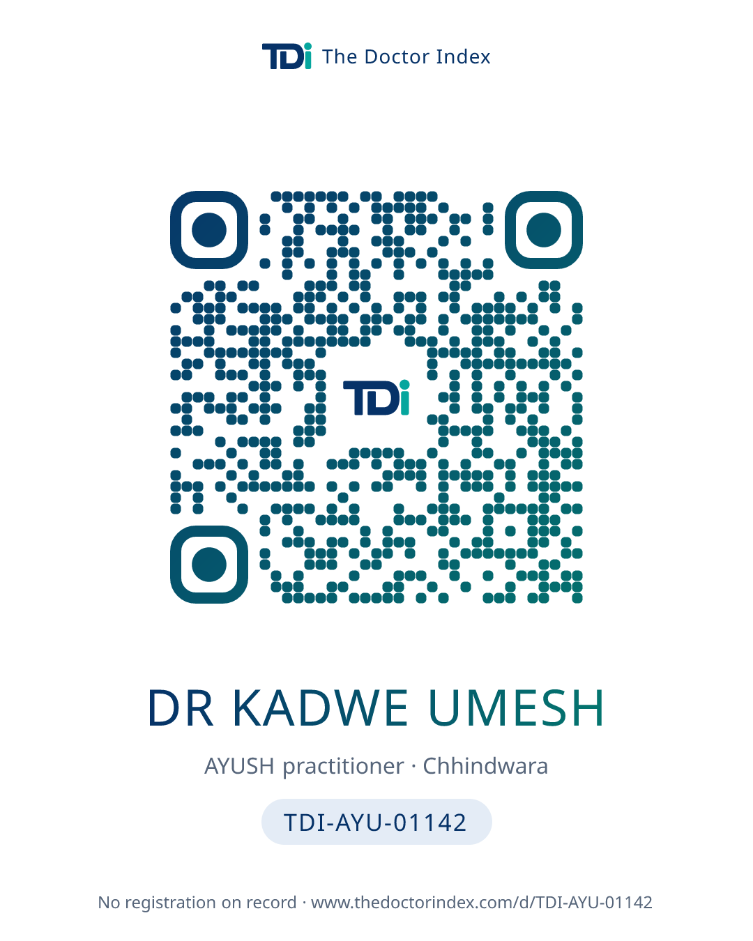 QR card for Dr Kadwe Umesh, TDI-AYU-01142