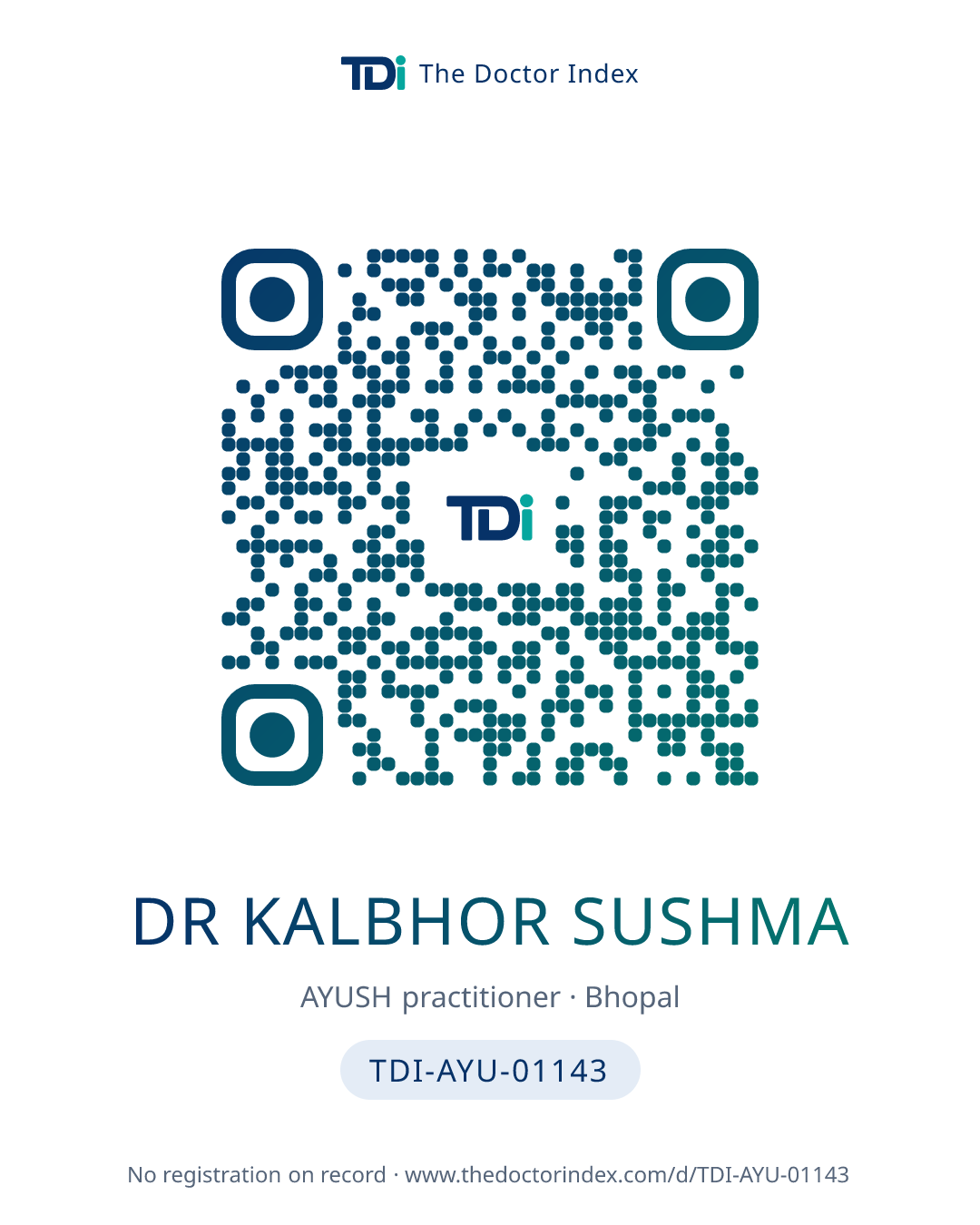 QR card for Dr Kalbhor Sushma, TDI-AYU-01143