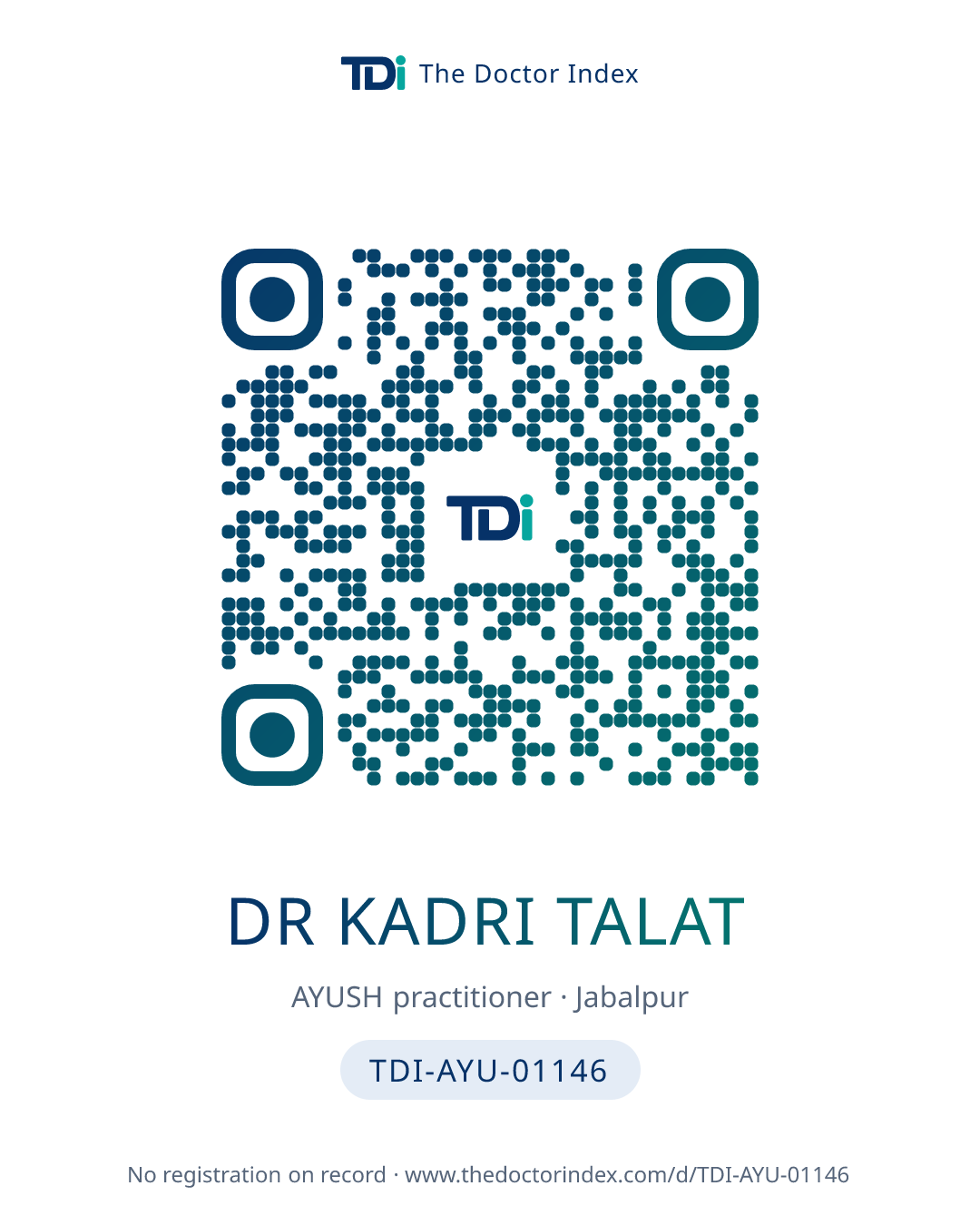 QR card for Dr Kadri Talat, TDI-AYU-01146