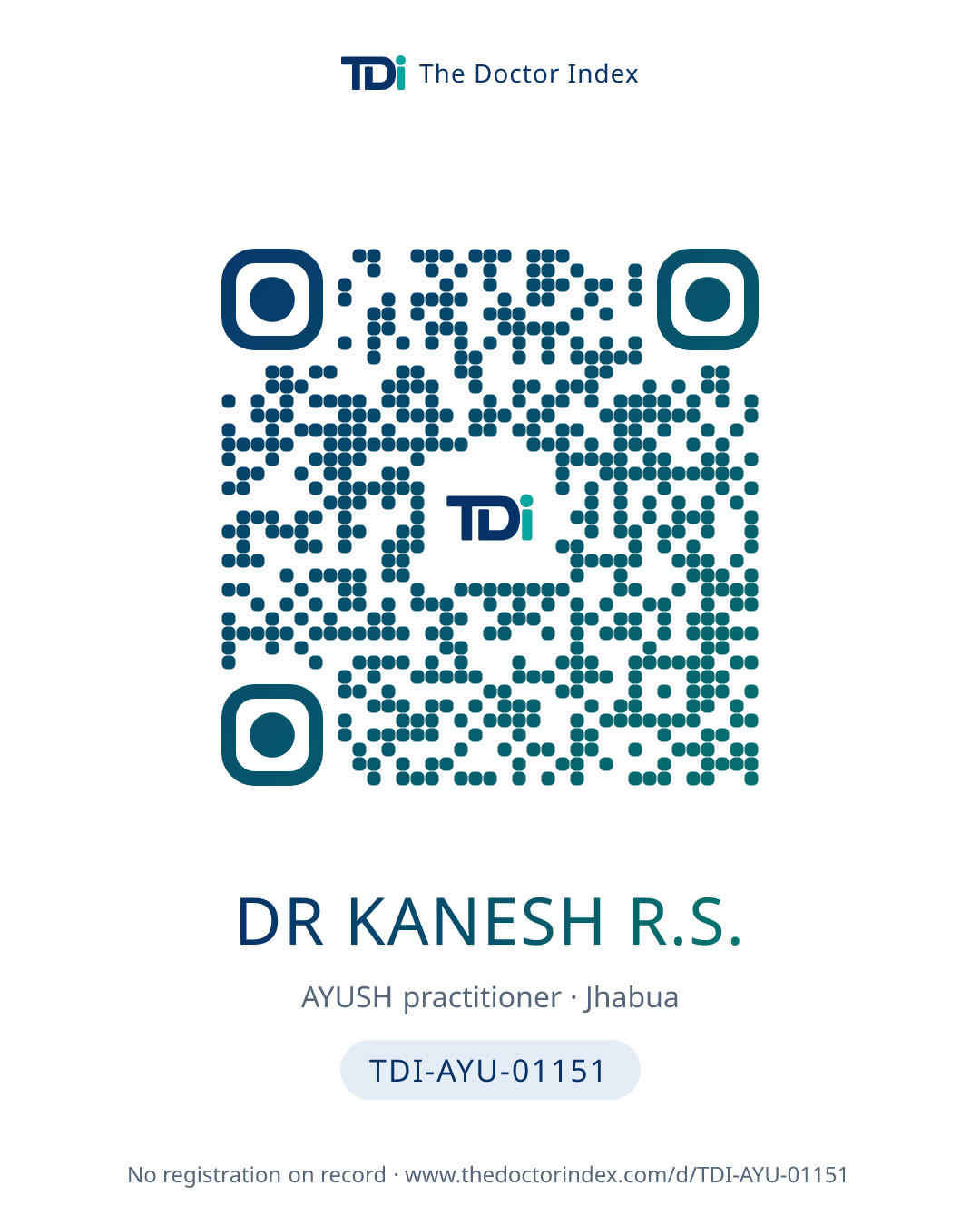 QR card for Dr Kanesh R.S., TDI-AYU-01151