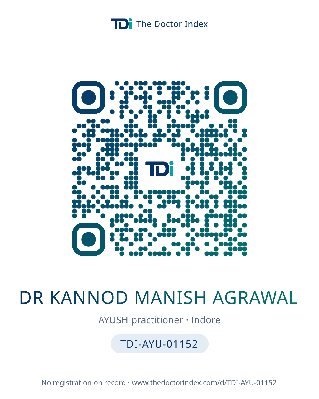 QR card for Dr Kannod Manish Agrawal, TDI-AYU-01152