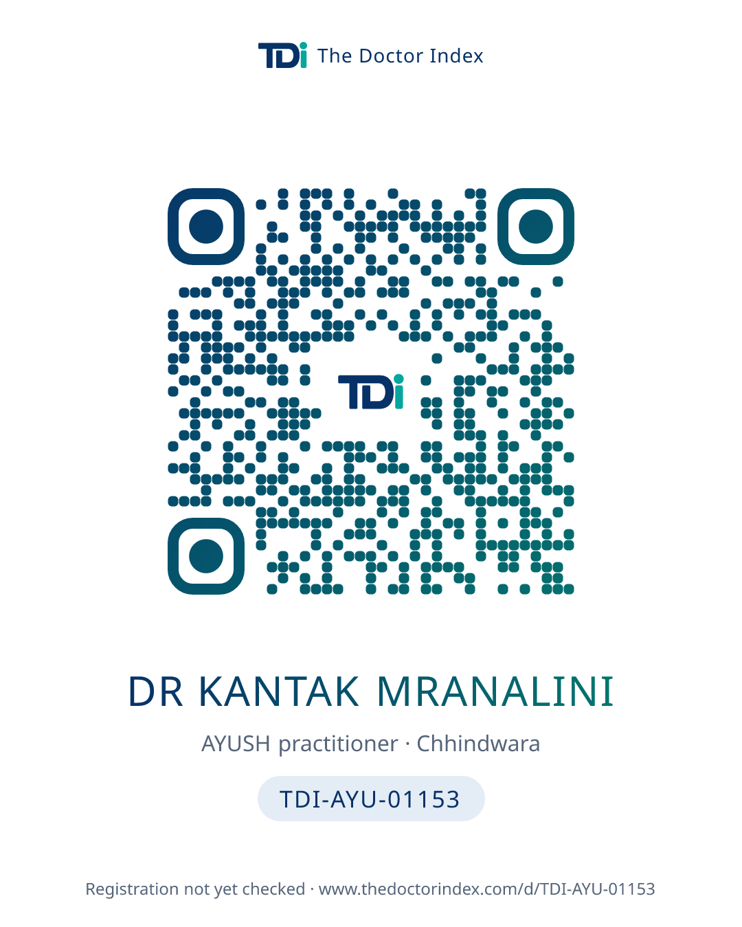 QR card for Dr Kantak Mranalini, TDI-AYU-01153