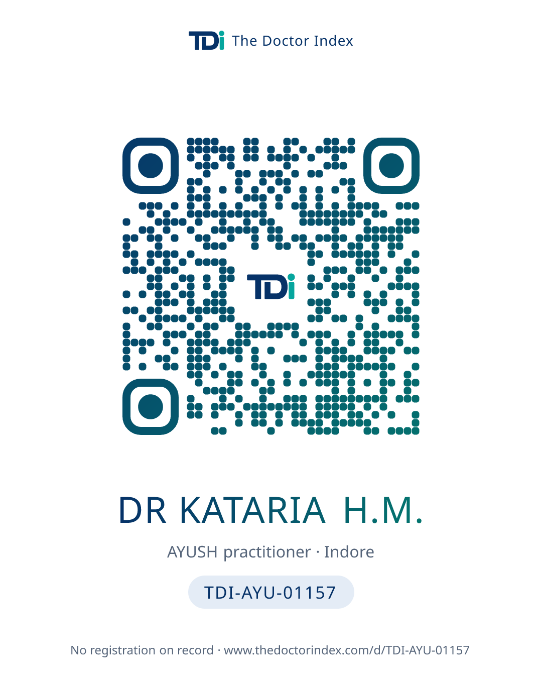 QR card for Dr Kataria H.M., TDI-AYU-01157