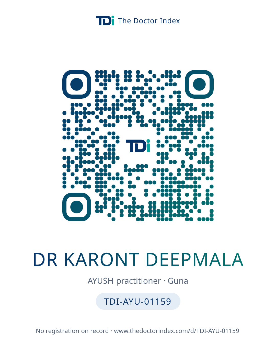 QR card for Dr Karont Deepmala, TDI-AYU-01159