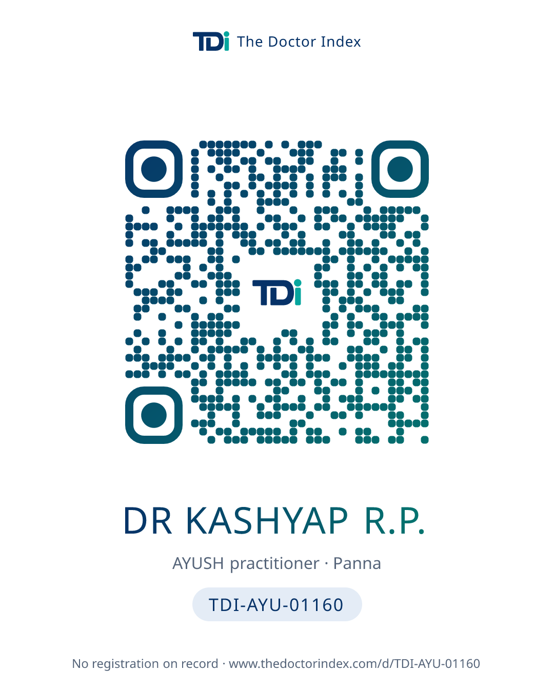 QR card for Dr Kashyap R.P., TDI-AYU-01160