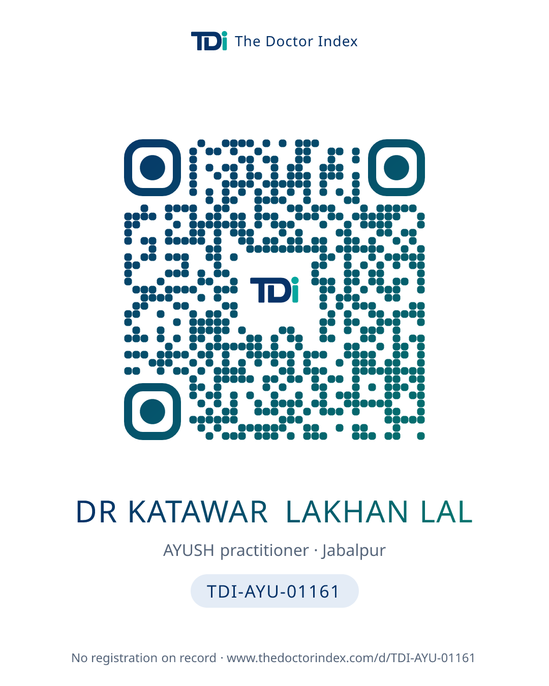 QR card for Dr Katawar Lakhan Lal, TDI-AYU-01161