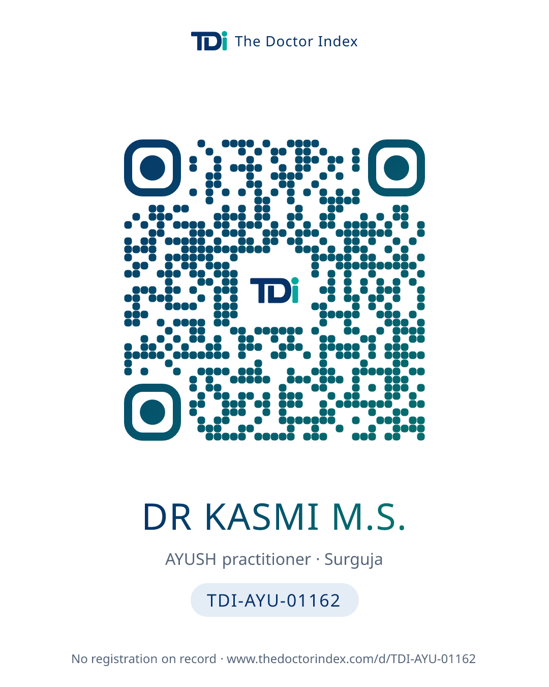 QR card for Dr Kasmi M.S., TDI-AYU-01162