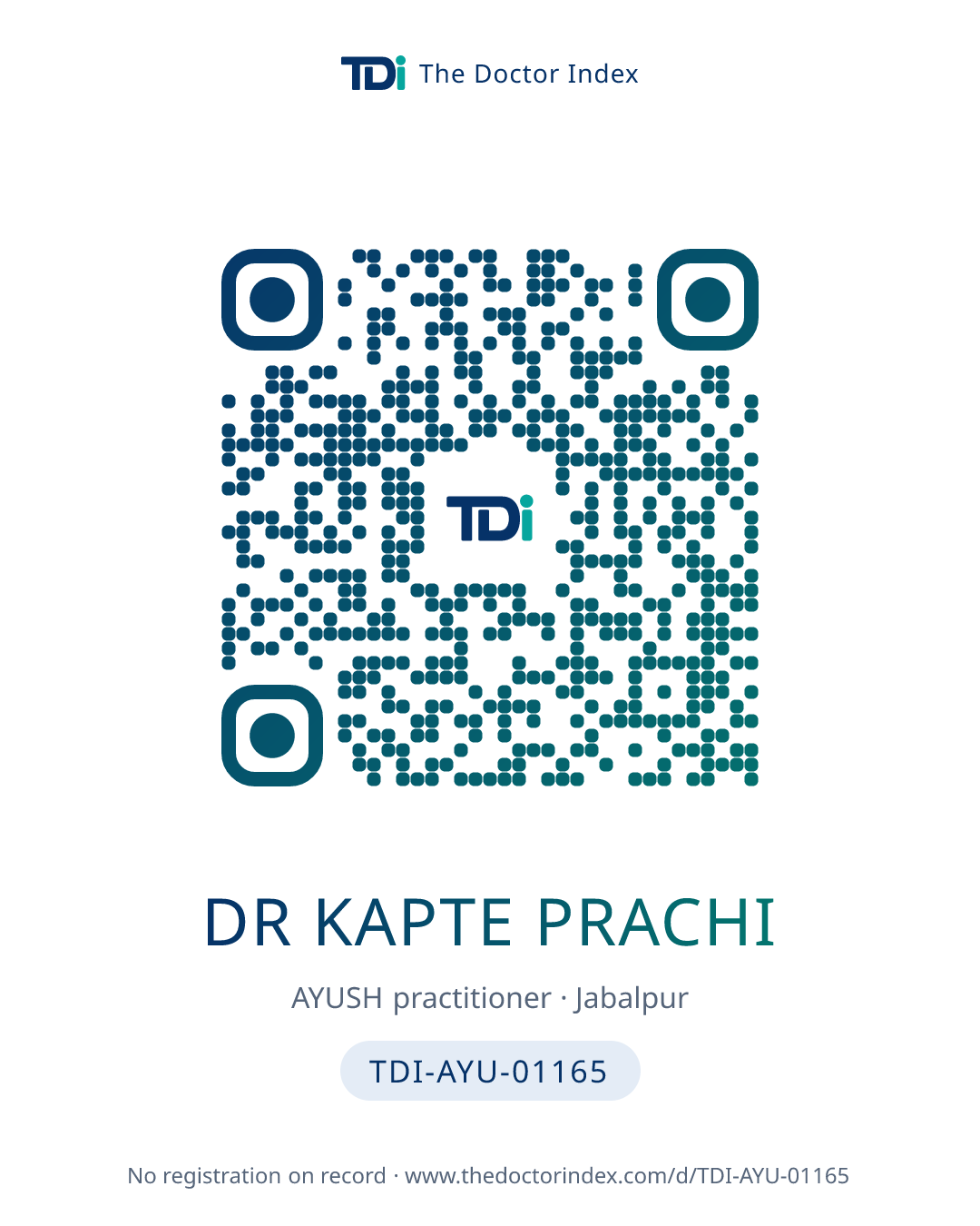 QR card for Dr Kapte Prachi, TDI-AYU-01165