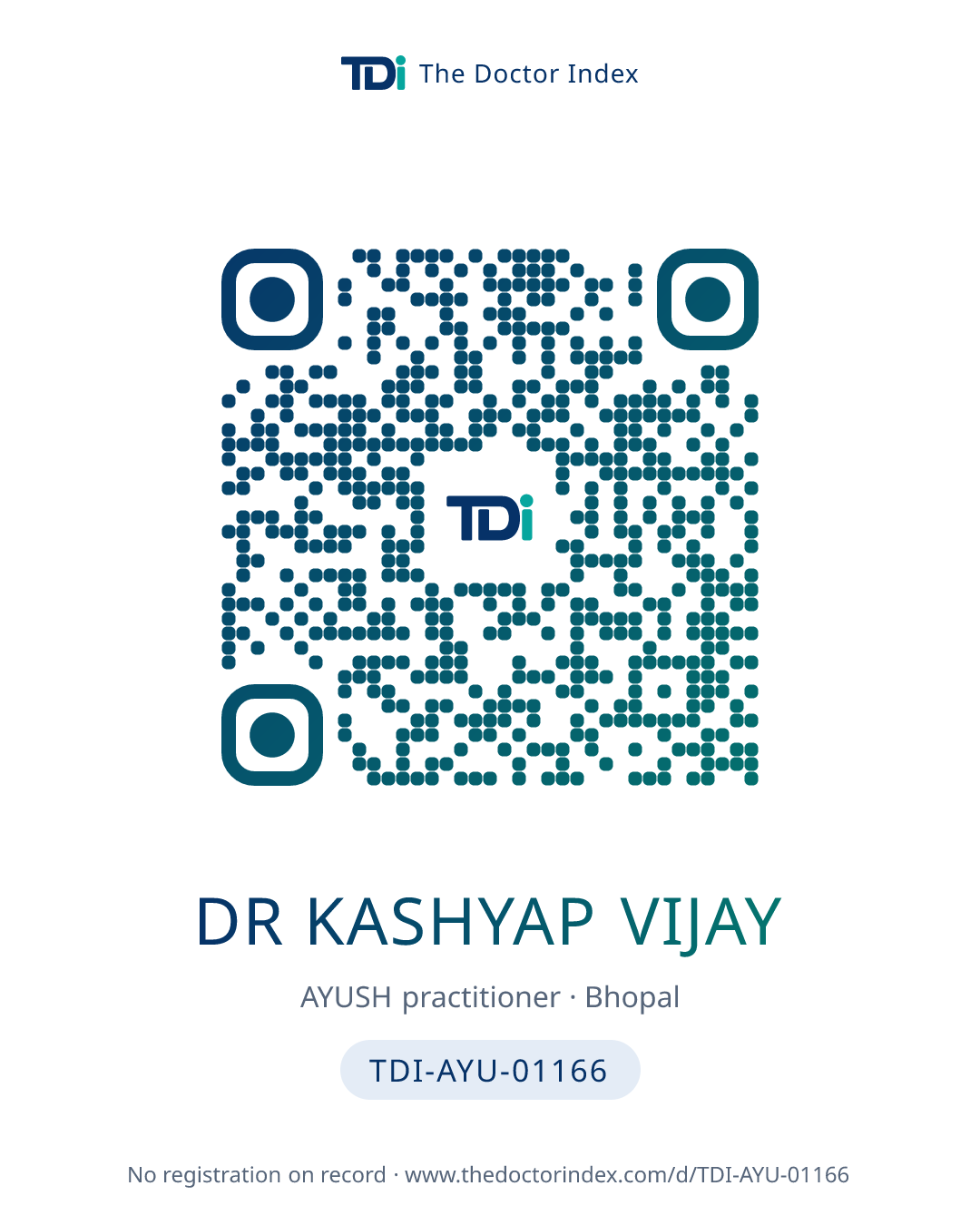 QR card for Dr Kashyap Vijay, TDI-AYU-01166