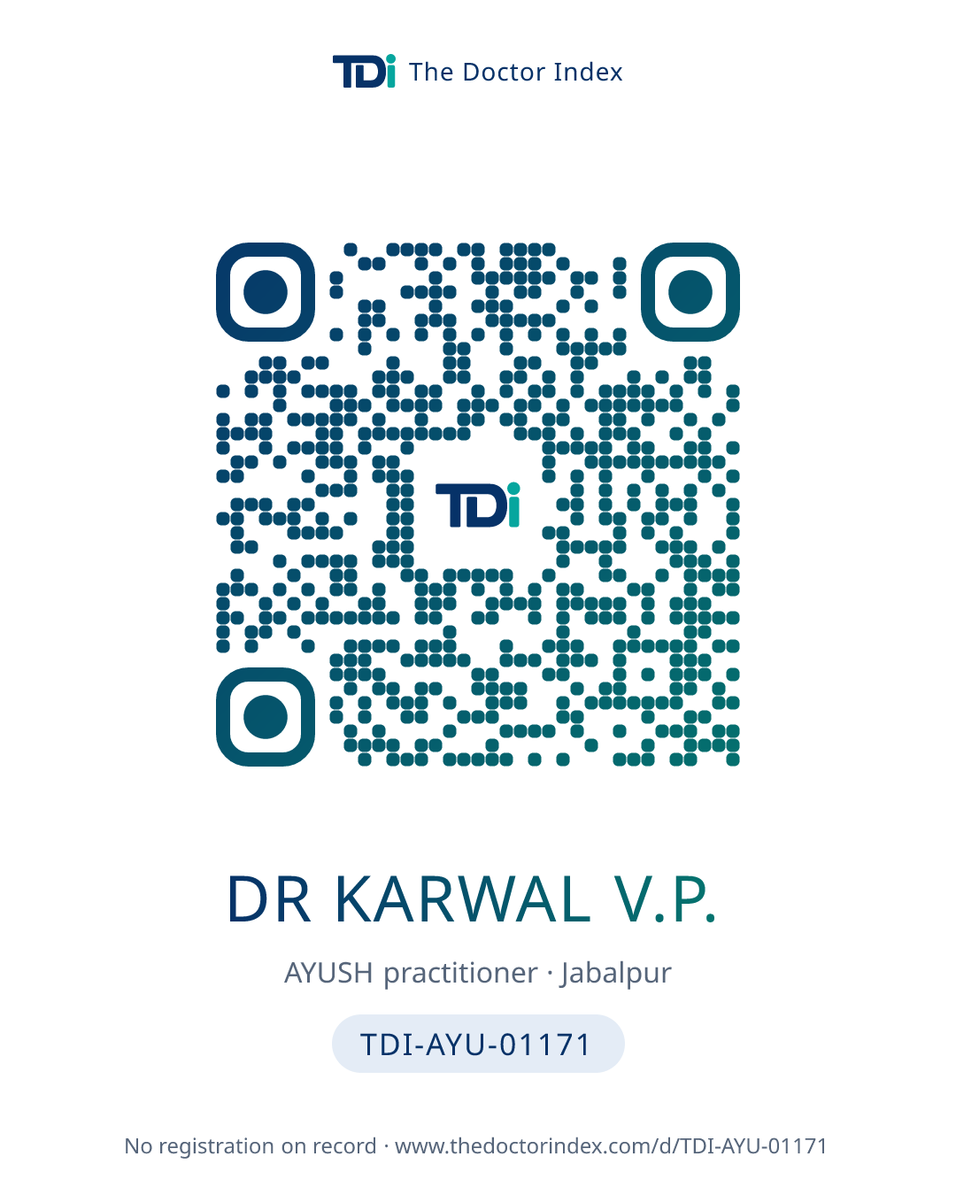 QR card for Dr Karwal V.P., TDI-AYU-01171