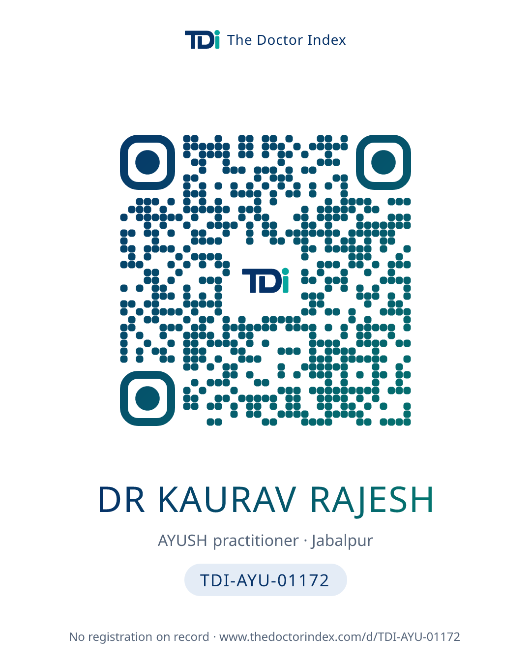 QR card for Dr Kaurav Rajesh, TDI-AYU-01172