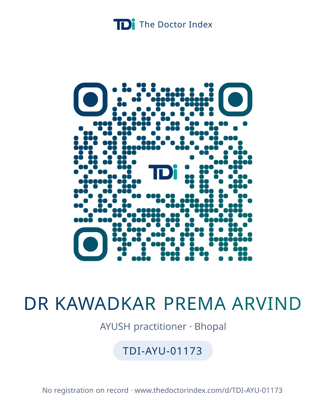 QR card for Dr Kawadkar Prema Arvind, TDI-AYU-01173