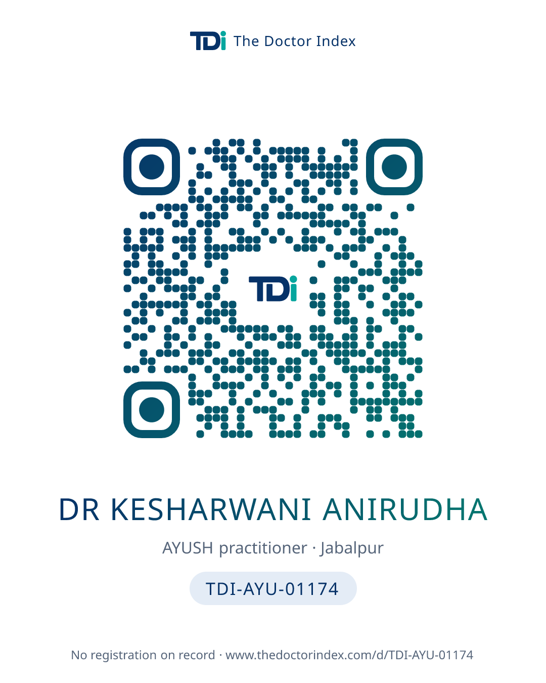 QR card for Dr Kesharwani Anirudha, TDI-AYU-01174