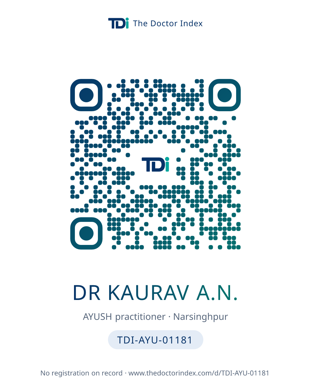 QR card for Dr Kaurav A.N., TDI-AYU-01181