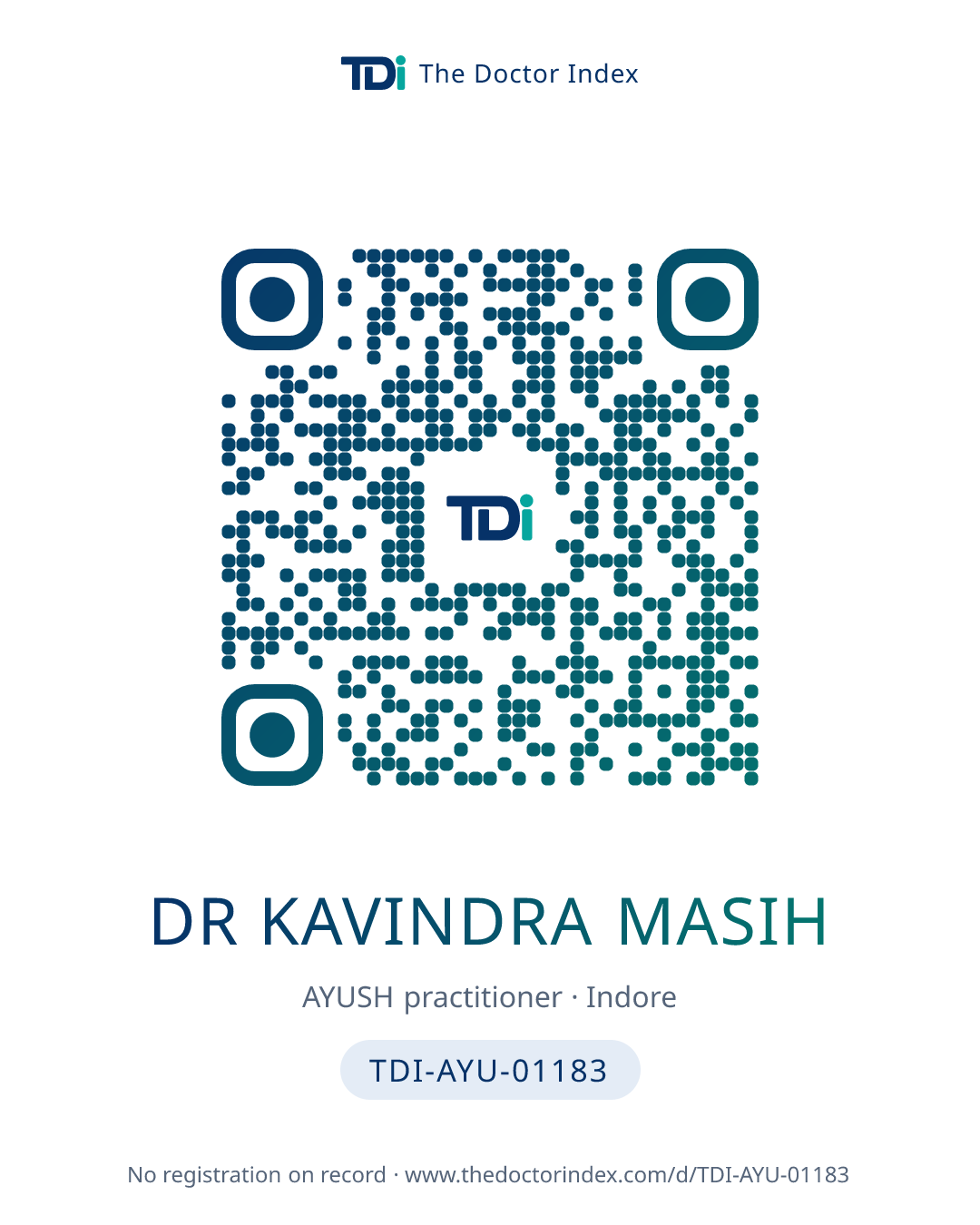 QR card for Dr Kavindra Masih, TDI-AYU-01183