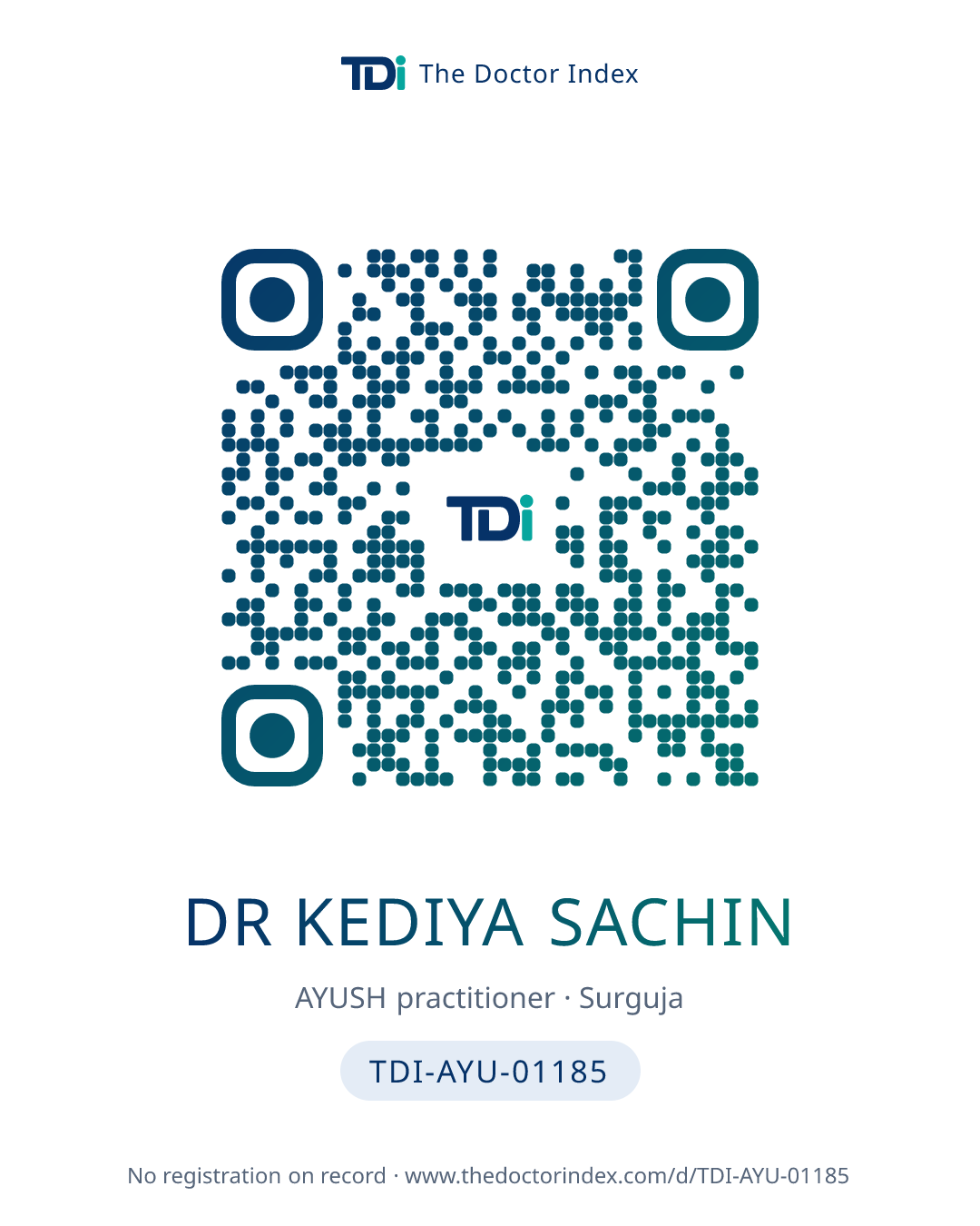 QR card for Dr Kediya Sachin, TDI-AYU-01185