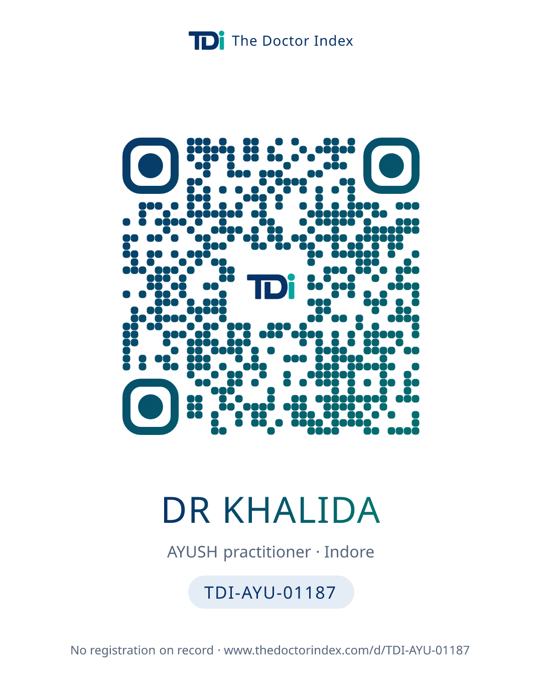 QR card for Dr Khalida, TDI-AYU-01187