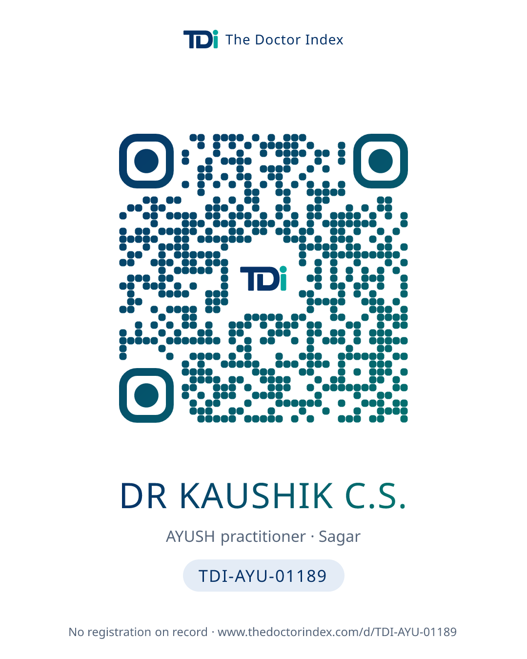 QR card for Dr Kaushik C.S., TDI-AYU-01189