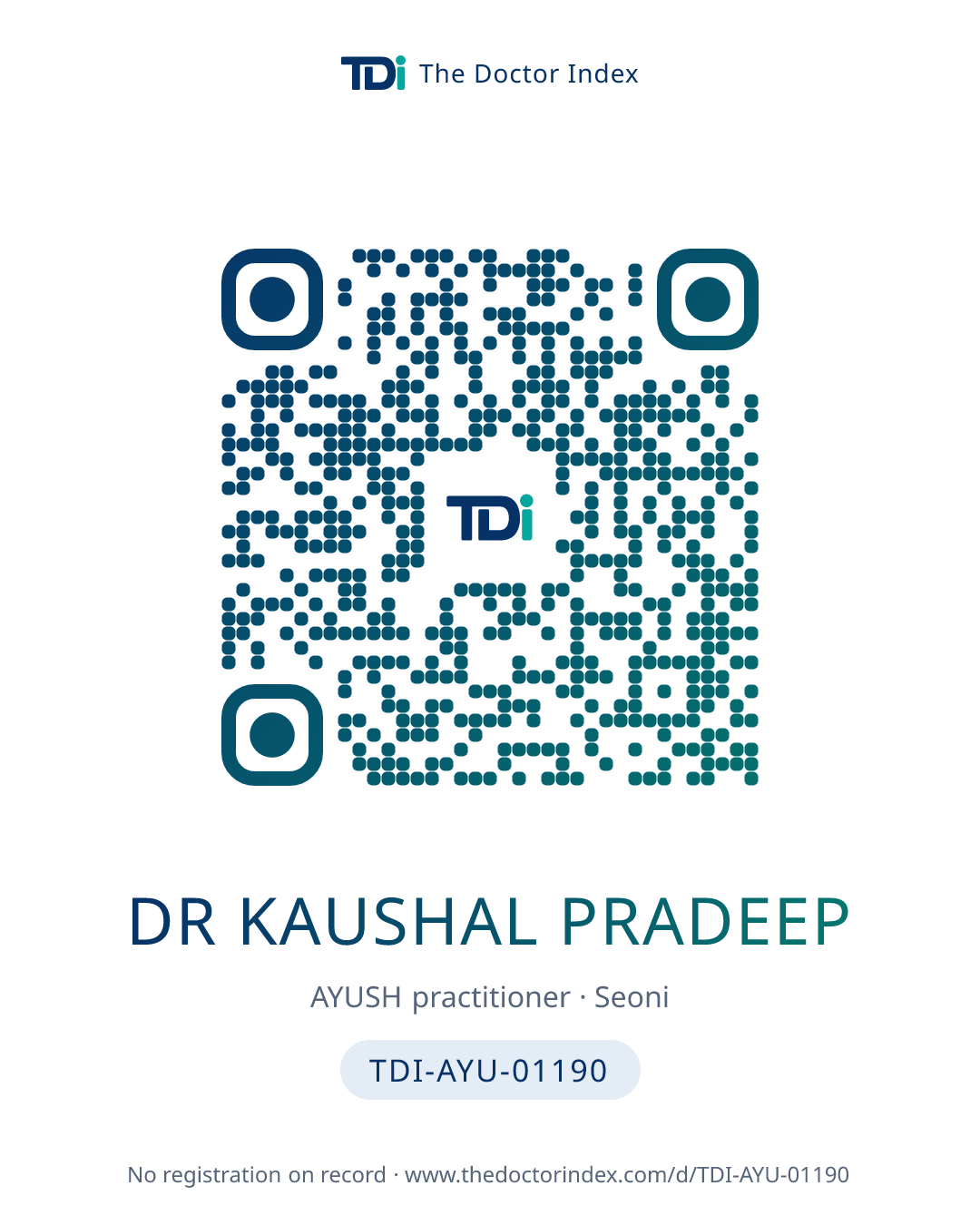 QR card for Dr Kaushal Pradeep, TDI-AYU-01190