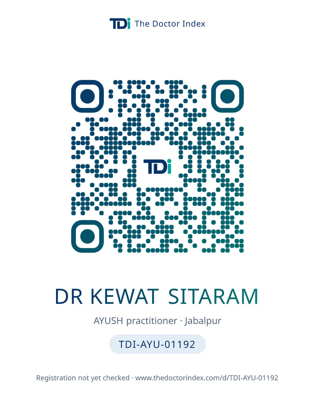QR card for Dr Kewat Sitaram, TDI-AYU-01192