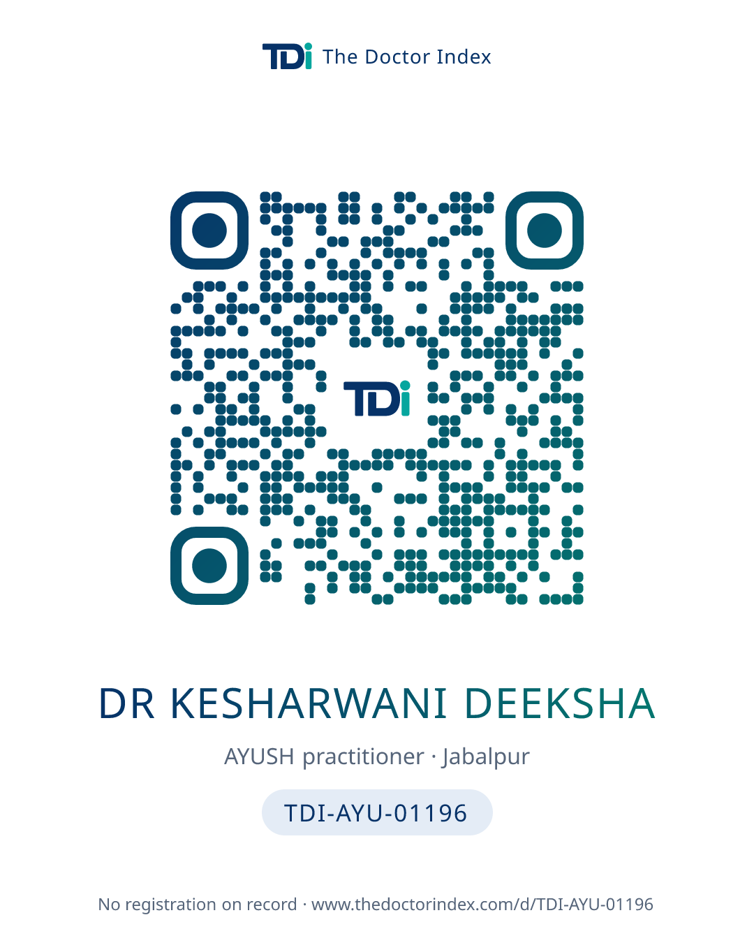 QR card for Dr Kesharwani Deeksha, TDI-AYU-01196