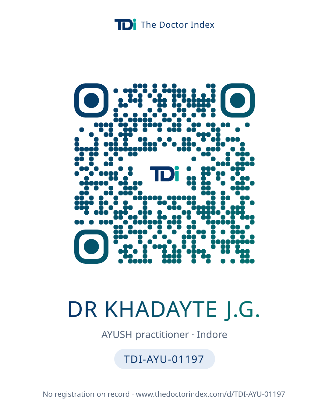 QR card for Dr Khadayte J.G., TDI-AYU-01197