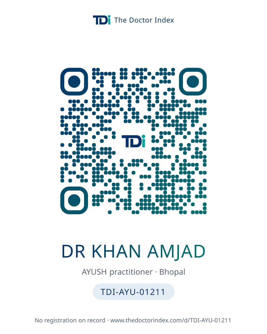 QR card for Dr Khan Amjad, TDI-AYU-01211