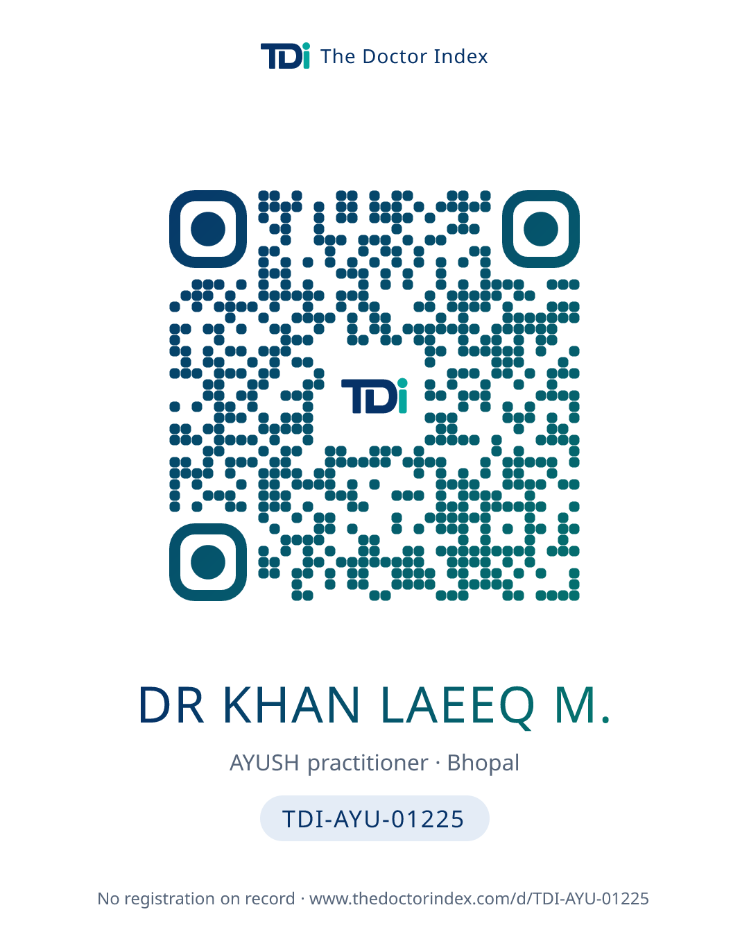QR card for Dr Khan Laeeq M., TDI-AYU-01225