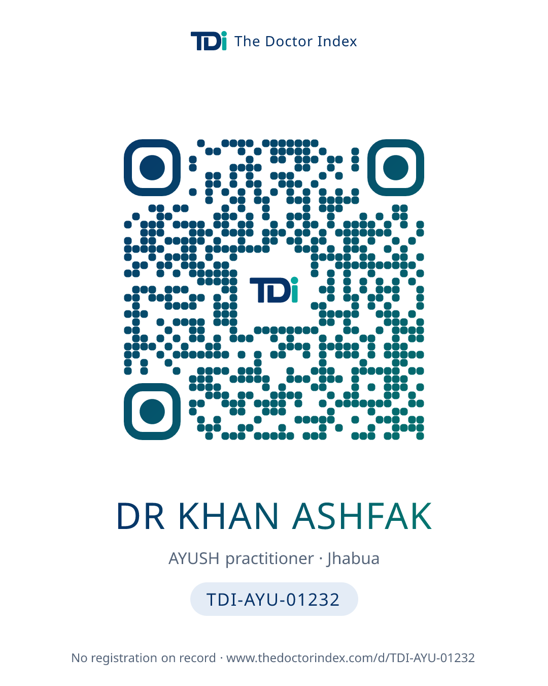QR card for Dr Khan Ashfak, TDI-AYU-01232