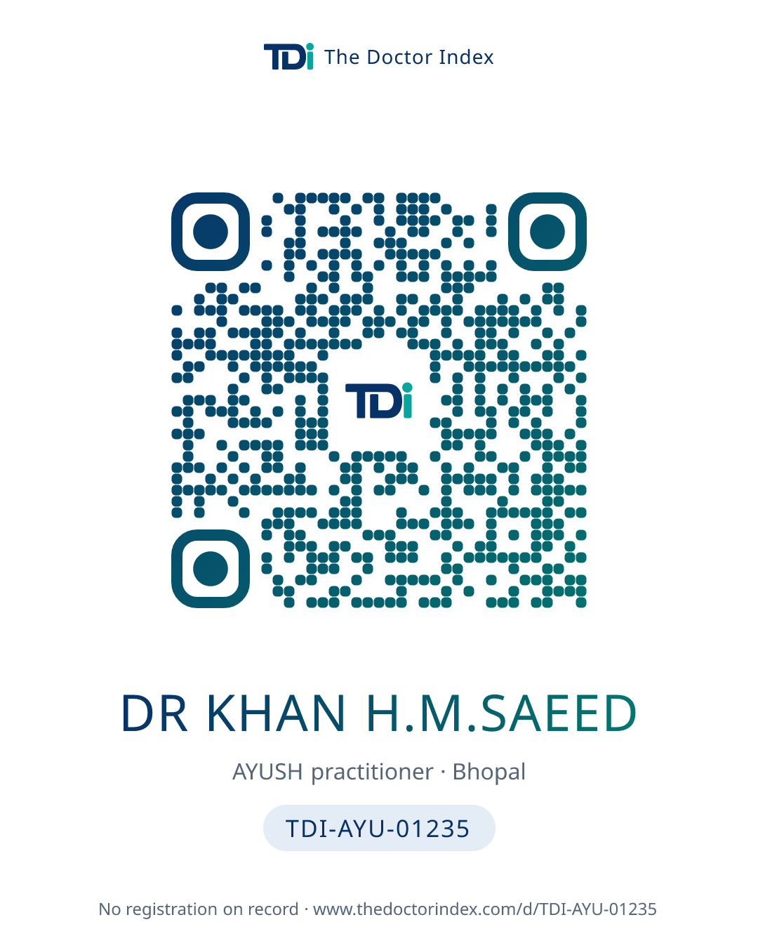 QR card for Dr Khan H.M.Saeed, TDI-AYU-01235