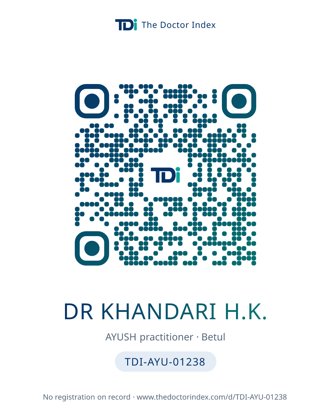 QR card for Dr Khandari H.K., TDI-AYU-01238