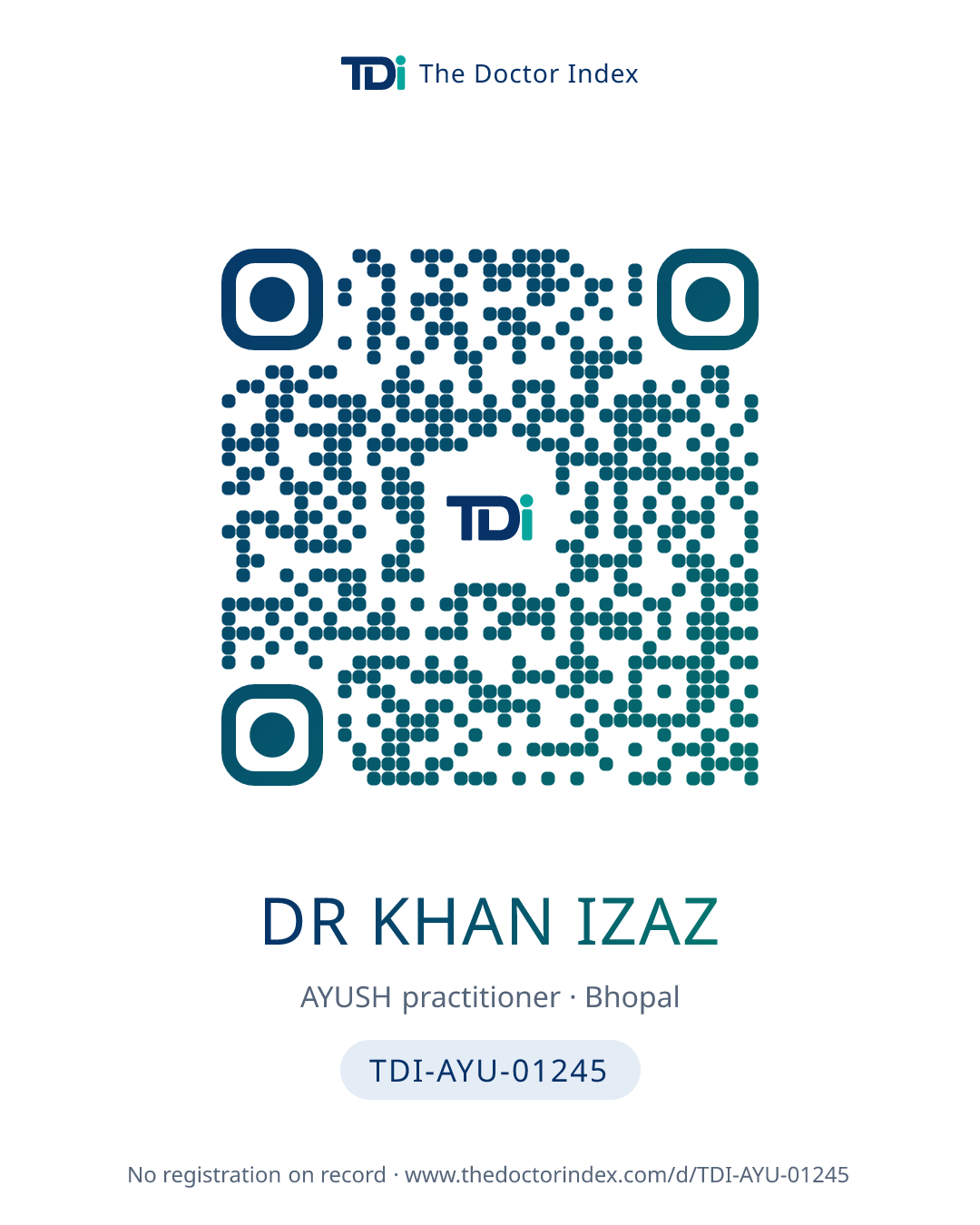 QR card for Dr Khan Izaz, TDI-AYU-01245