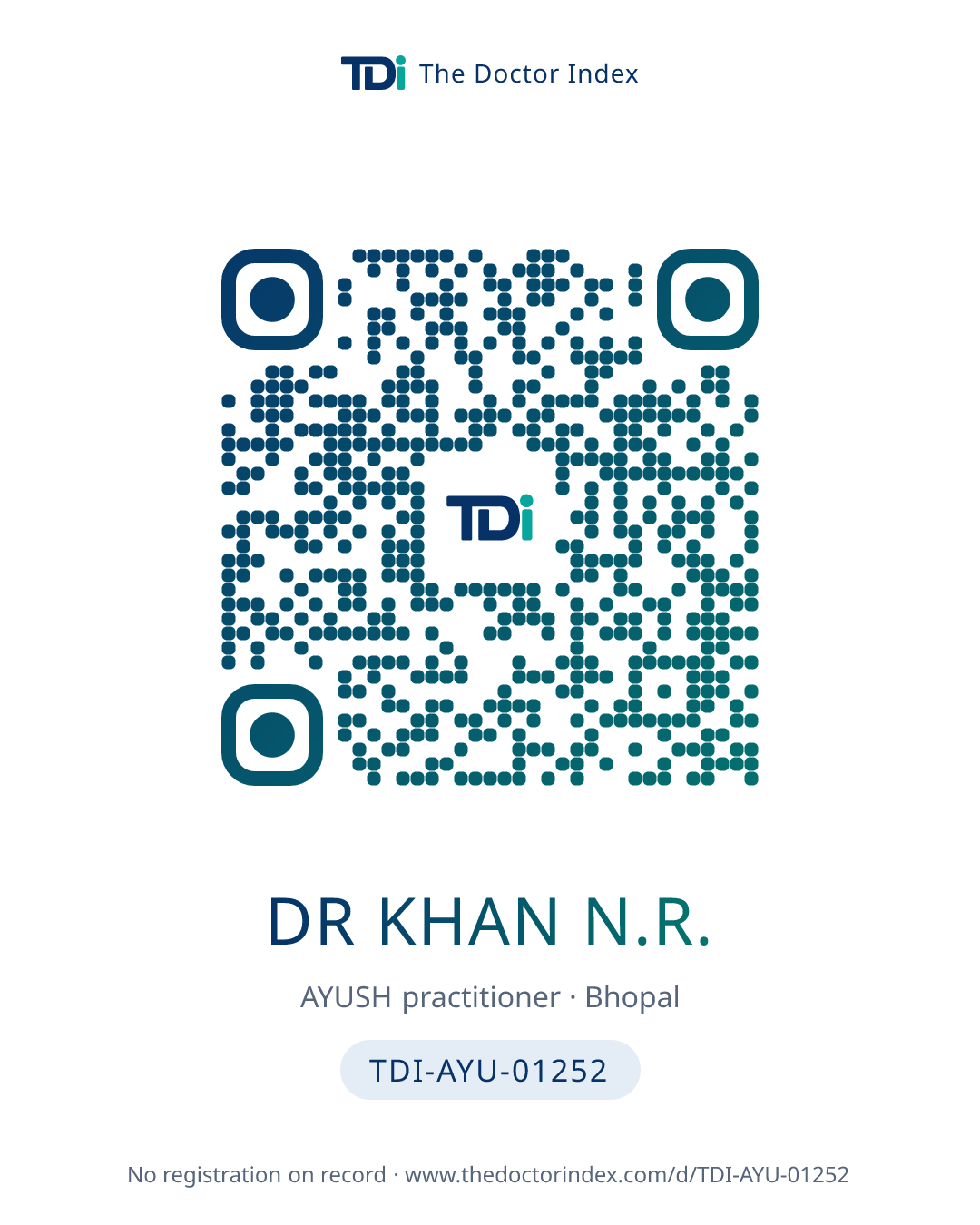 QR card for Dr Khan N.R., TDI-AYU-01252
