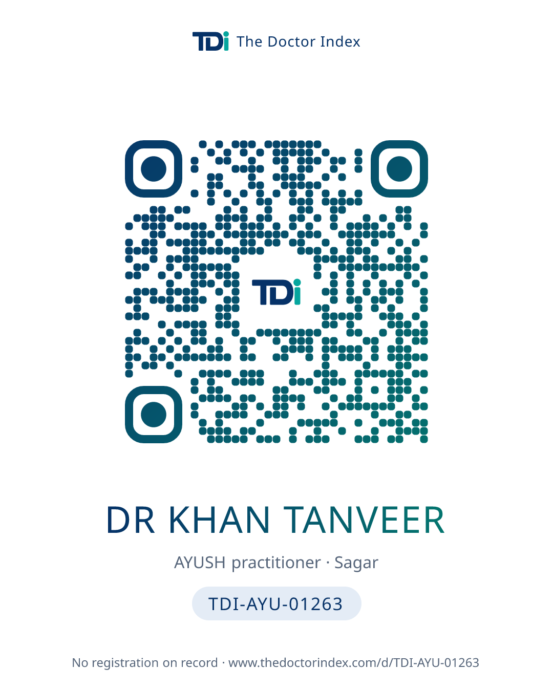 QR card for Dr Khan Tanveer, TDI-AYU-01263