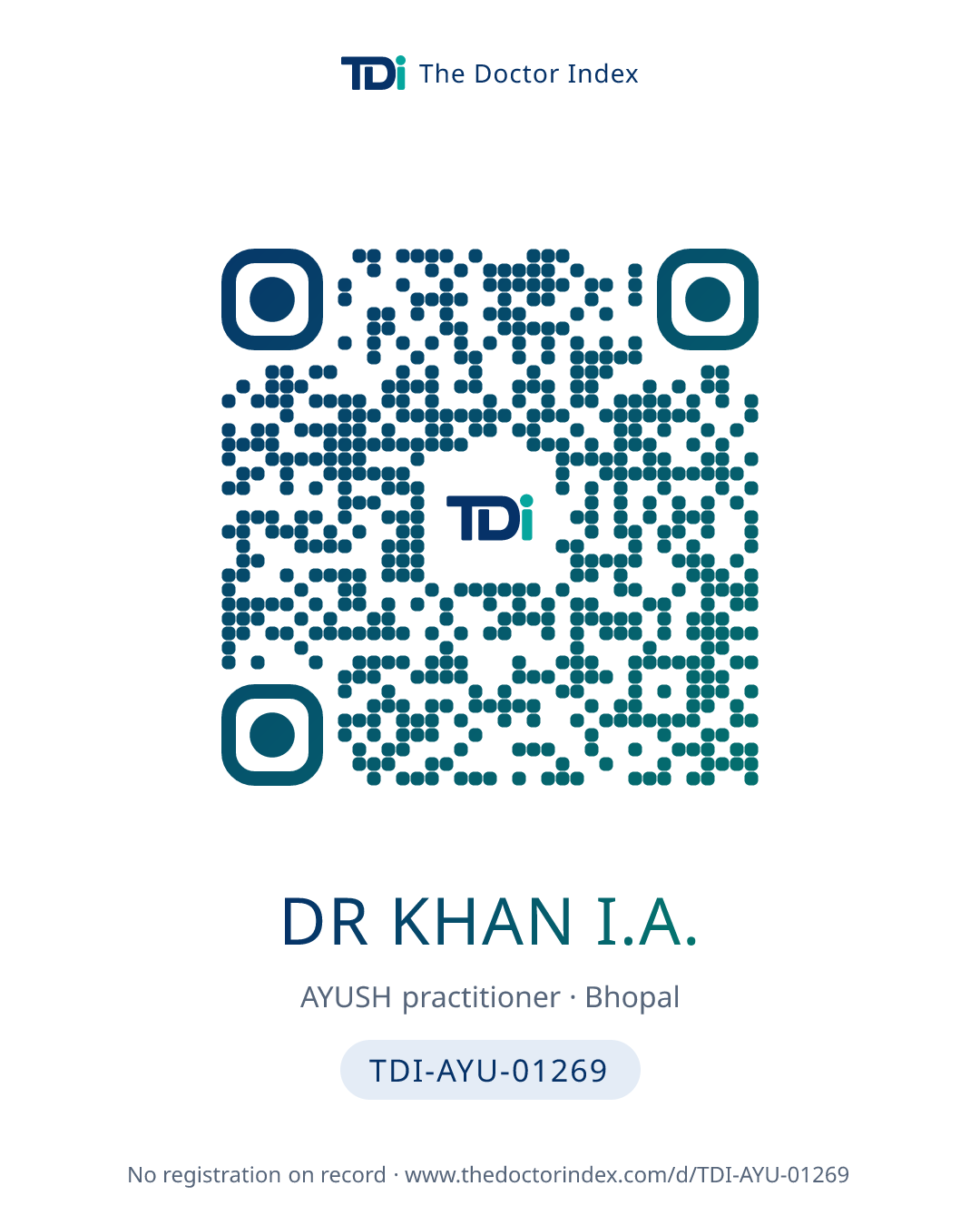 QR card for Dr Khan I.A., TDI-AYU-01269