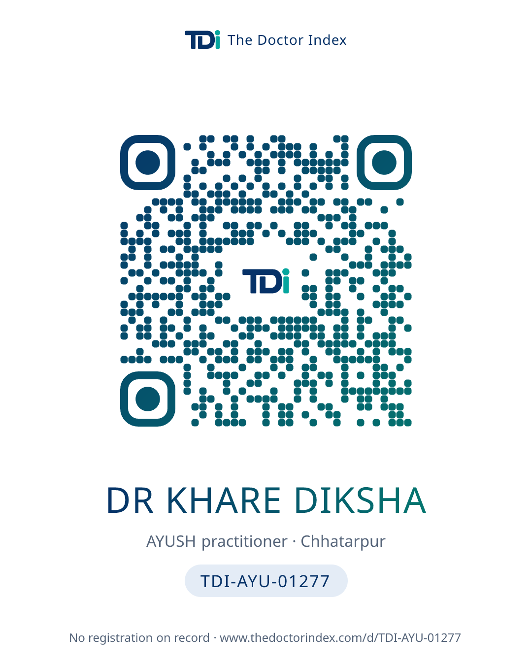 QR card for Dr Khare Diksha, TDI-AYU-01277