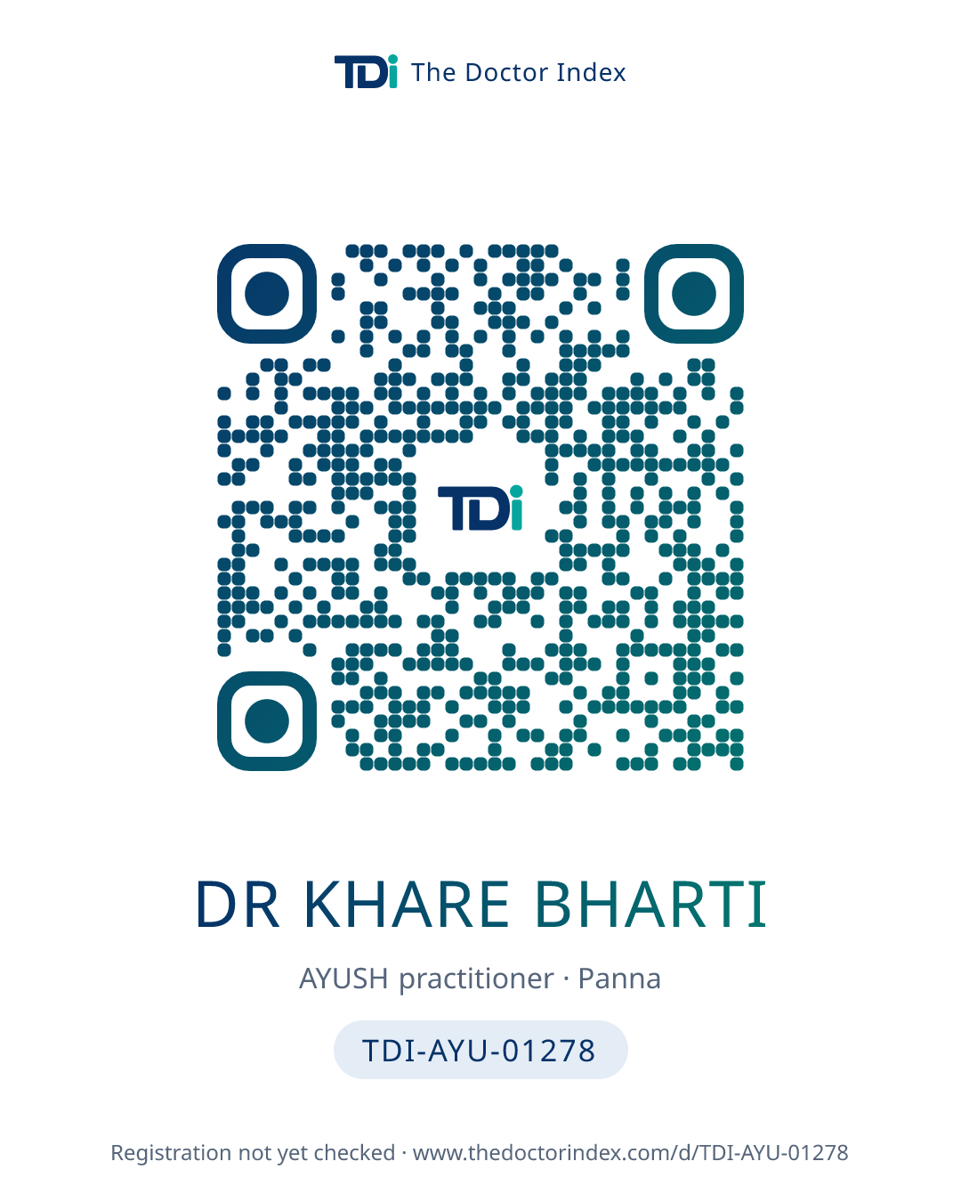 QR card for Dr Khare Bharti, TDI-AYU-01278
