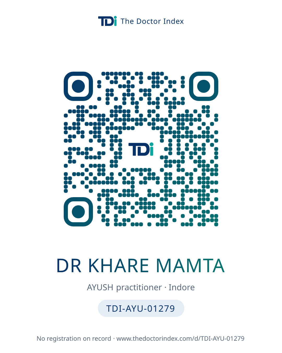 QR card for Dr Khare Mamta, TDI-AYU-01279