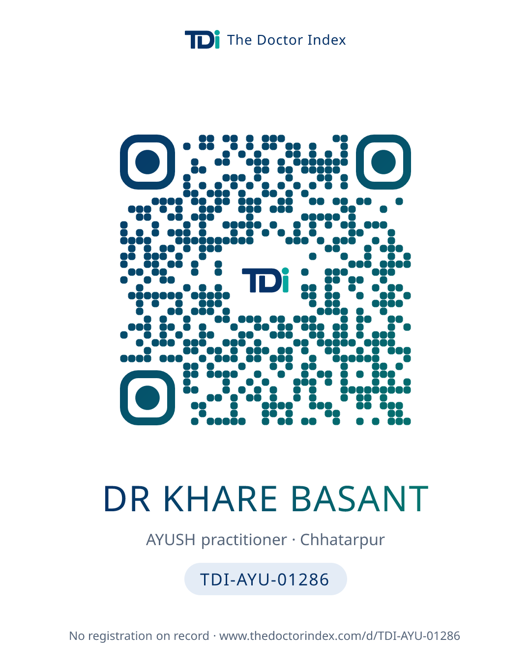 QR card for Dr Khare Basant, TDI-AYU-01286
