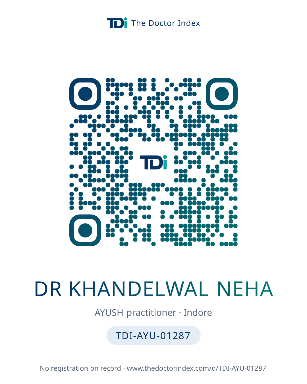 QR card for Dr Khandelwal Neha, TDI-AYU-01287