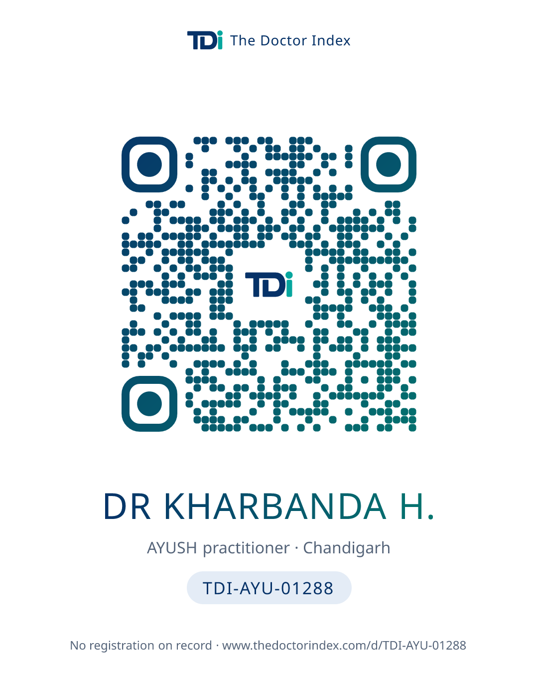 QR card for Dr Kharbanda H., TDI-AYU-01288