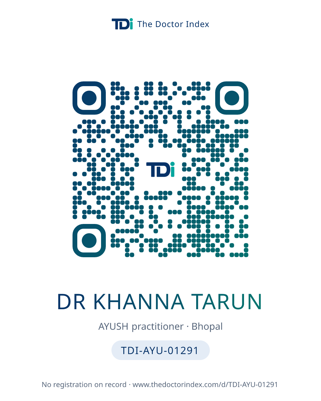 QR card for Dr Khanna Tarun, TDI-AYU-01291