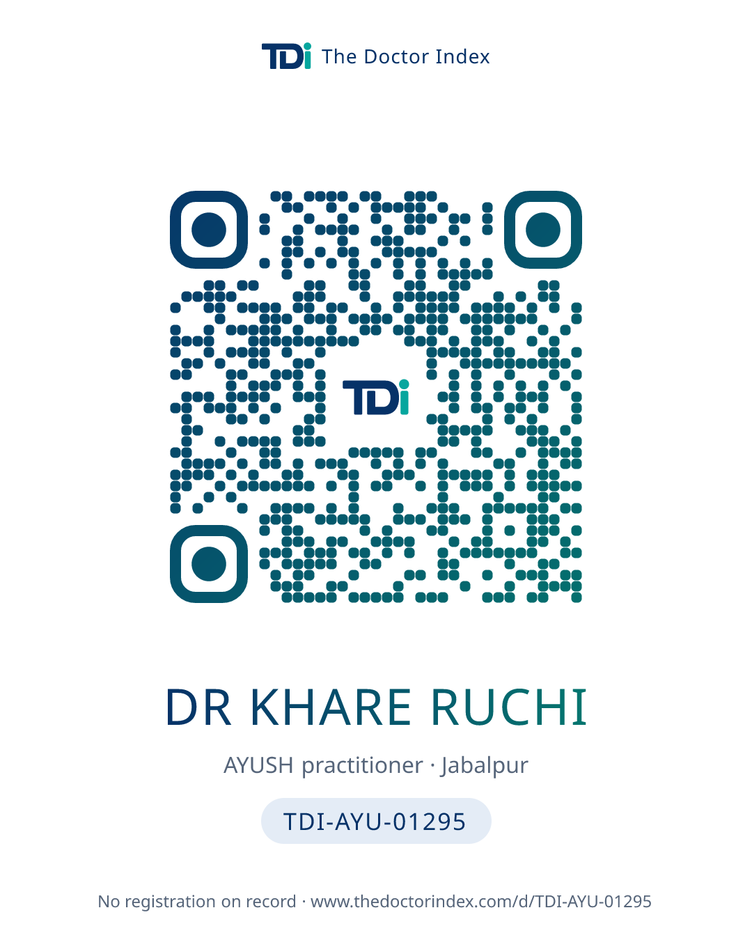 QR card for Dr Khare Ruchi, TDI-AYU-01295