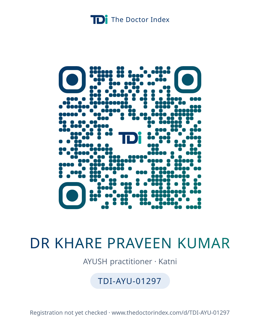 QR card for Dr Khare Praveen Kumar, TDI-AYU-01297