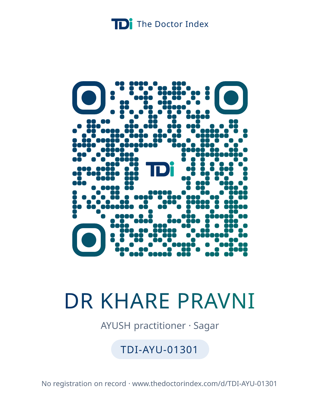 QR card for Dr Khare Pravni, TDI-AYU-01301