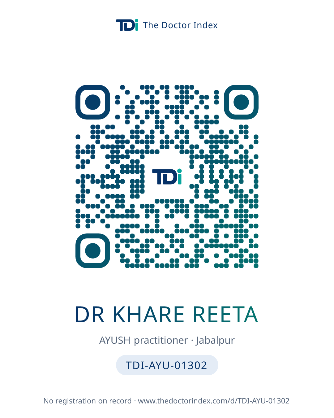 QR card for Dr Khare Reeta, TDI-AYU-01302