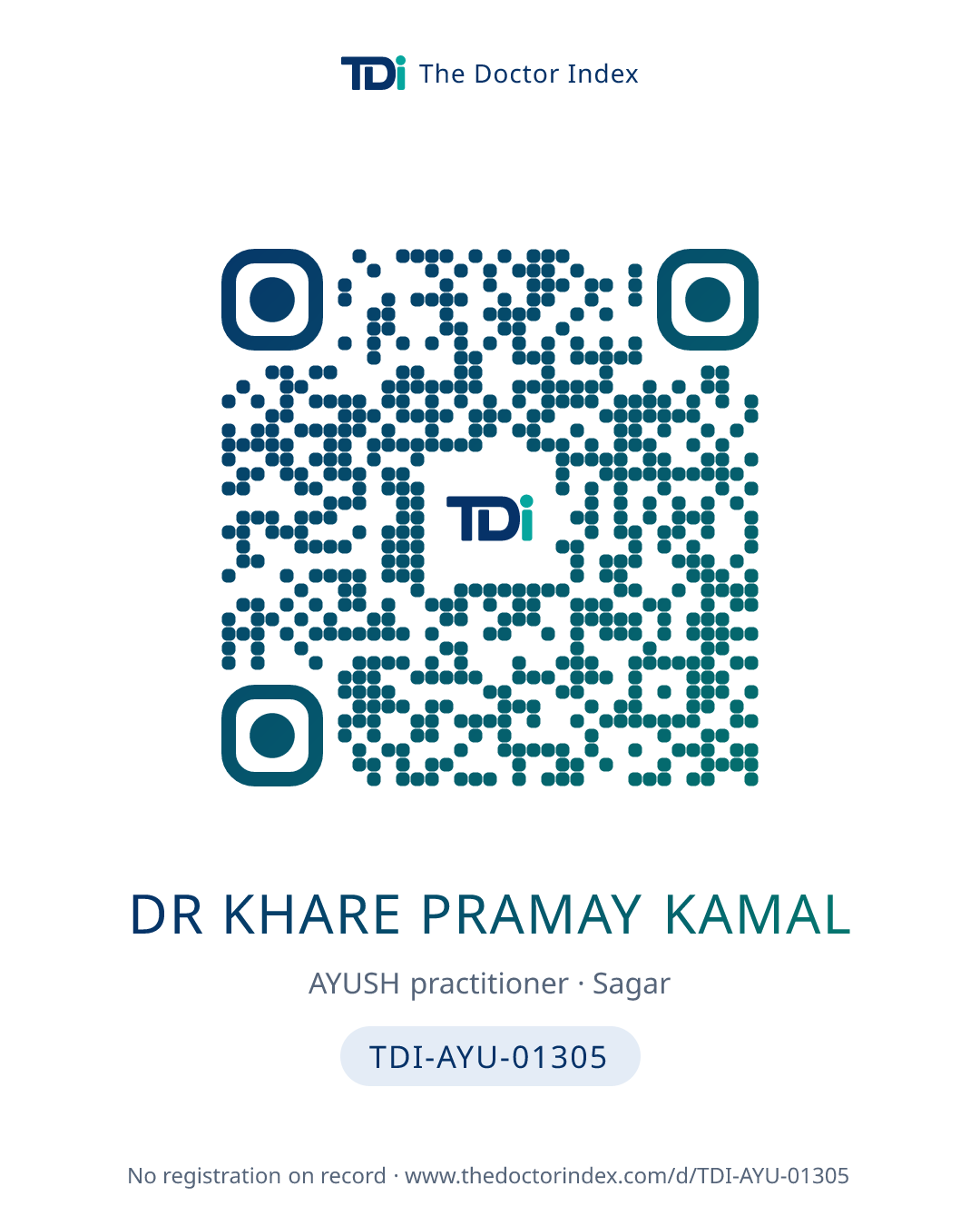 QR card for Dr Khare Pramay Kamal, TDI-AYU-01305