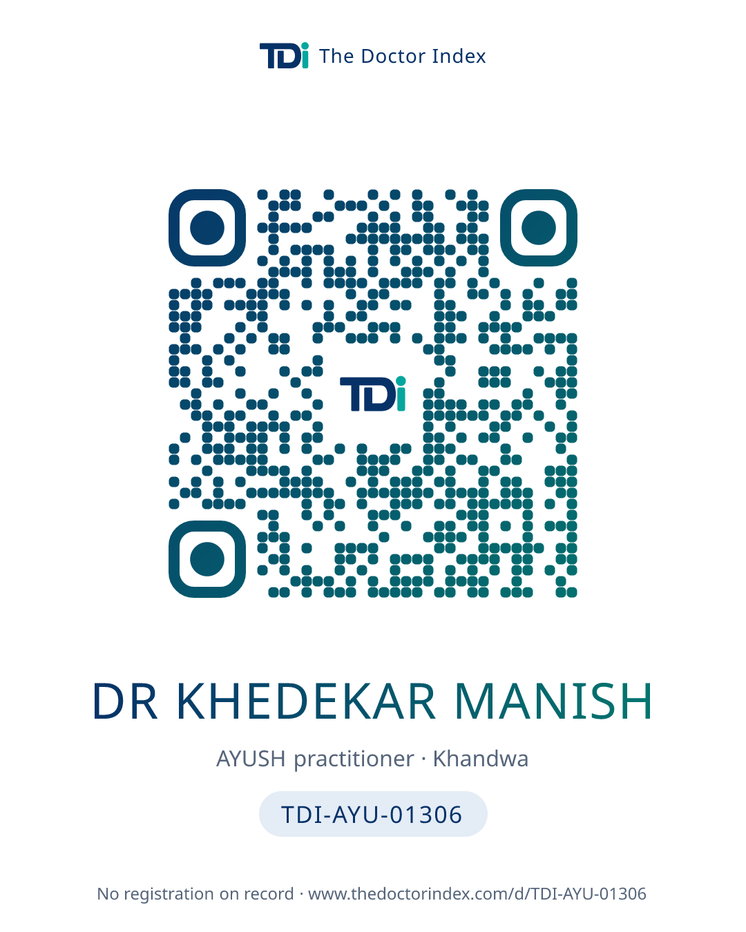 QR card for Dr Khedekar Manish, TDI-AYU-01306