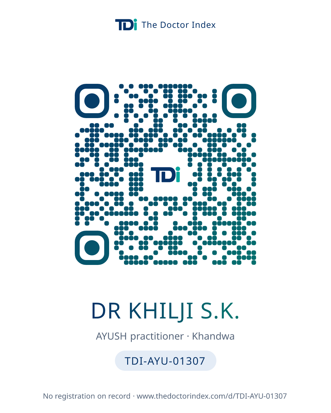 QR card for Dr Khilji S.K., TDI-AYU-01307